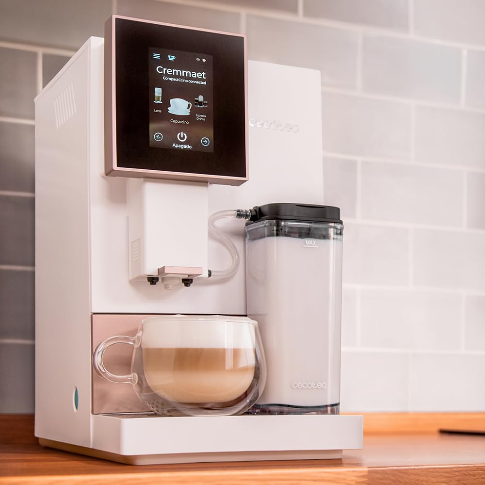 Cecotec Cremmaet Compactccino Kaffeevollautomat, 19 Bar, Thermoblock, Bohnenmahlwerk 150 g, 1,1 L Wassertank, 400 ml Milchbehälter, Black Rose