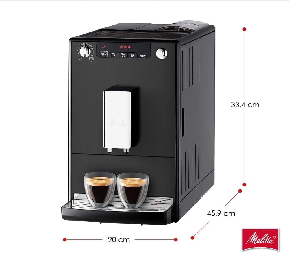 Melitta Solo Kaffeevollautomat, kompakt, höhenverstellbarer Auslauf, abnehmbarer Wassertank, Pure Black