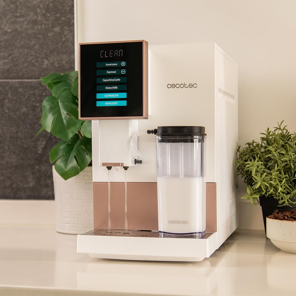 Cecotec Cremmaet Compactccino Kaffeevollautomat, 19 Bar, Thermoblock, Bohnenmahlwerk 150 g, 1,1 L Wassertank, 400 ml Milchbehälter, Black Rose