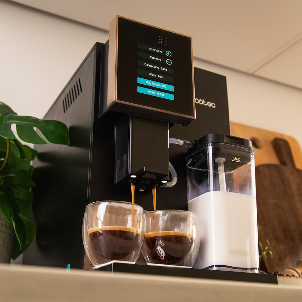 Cecotec Cremmaet Compactccino Kaffeevollautomat, 19 Bar, Thermoblock, Bohnenmahlwerk 150 g, 1,1 L Wassertank, 400 ml Milchbehälter, Black Rose