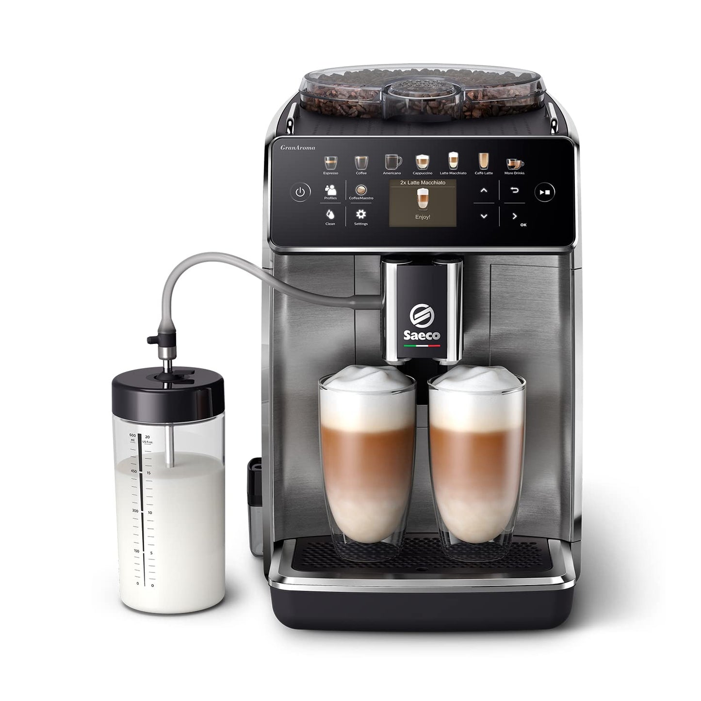 Saeco GranAroma Kaffeevollautomat – 14 Kaffeespezialitäten, Intuitives Farbdisplay, 4 Benutzerprofile, Keramikmahlwerk, 1500 Watt (SM6580/10)