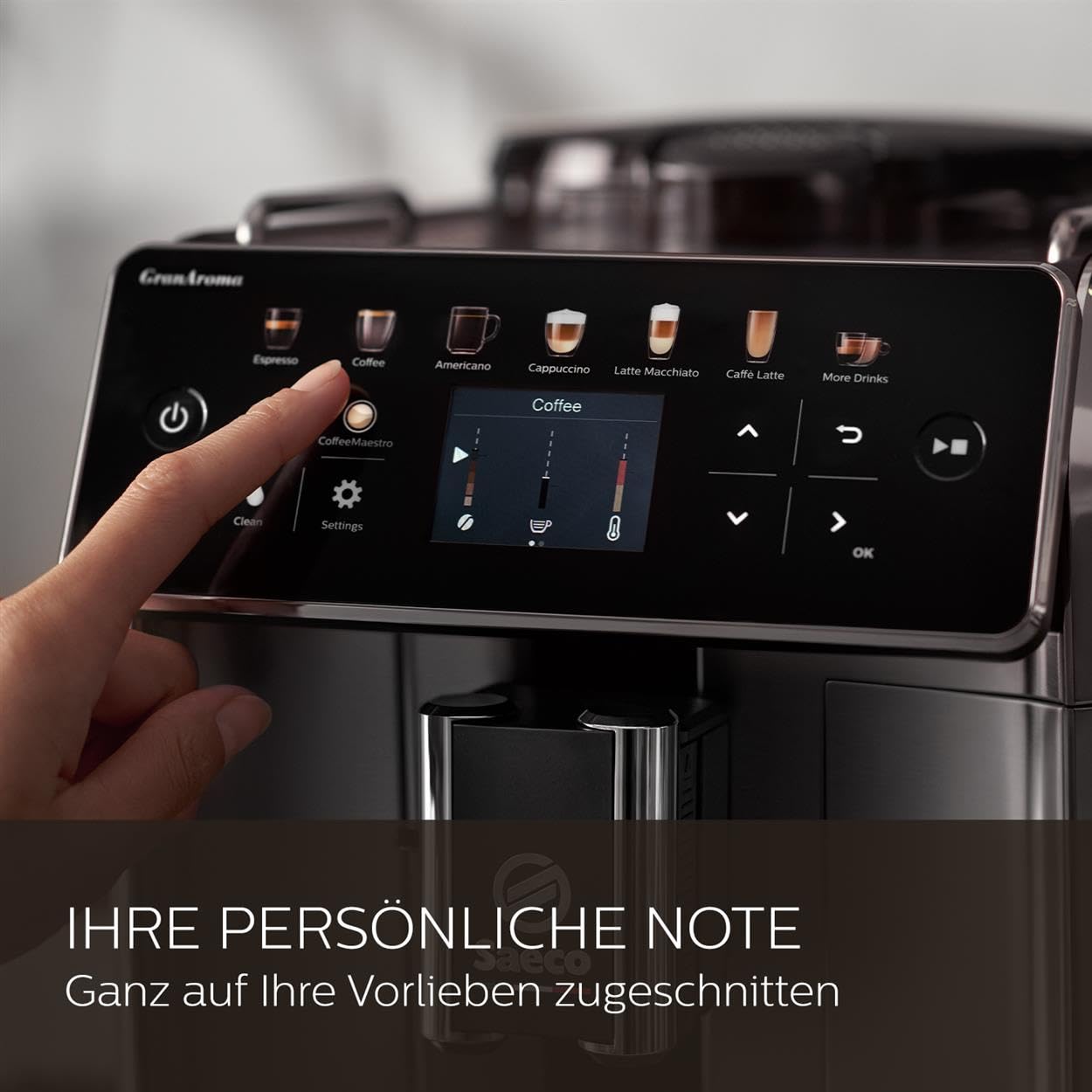 Saeco GranAroma Kaffeevollautomat – 14 Kaffeespezialitäten, Intuitives Farbdisplay, 4 Benutzerprofile, Keramikmahlwerk, 1500 Watt (SM6580/10)