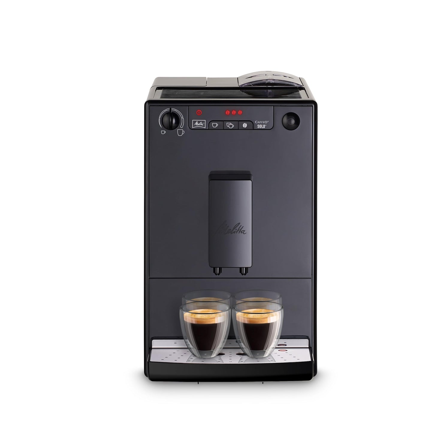 Melitta Solo Kaffeevollautomat, kompakt, höhenverstellbarer Auslauf, abnehmbarer Wassertank, Pure Black