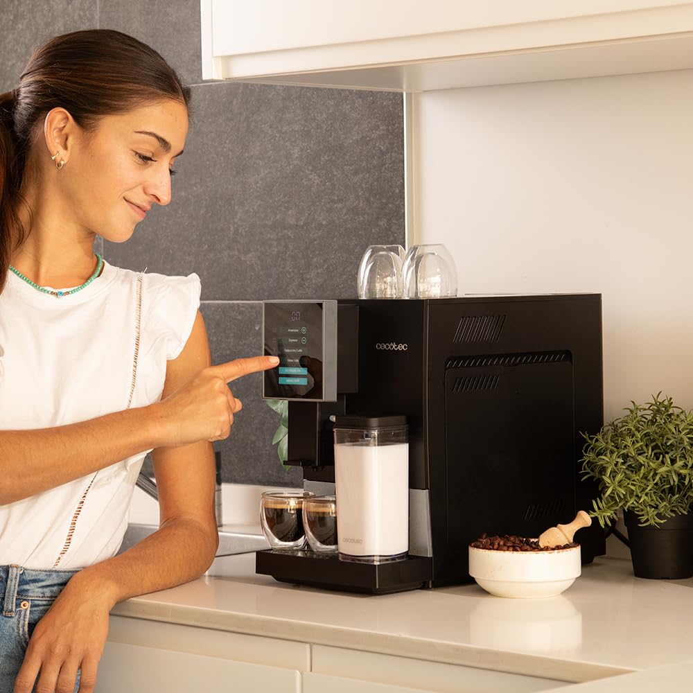Cecotec Cremmaet Compactccino Kaffeevollautomat, 19 Bar, Thermoblock, Bohnenmahlwerk 150 g, 1,1 L Wassertank, 400 ml Milchbehälter, Black Rose
