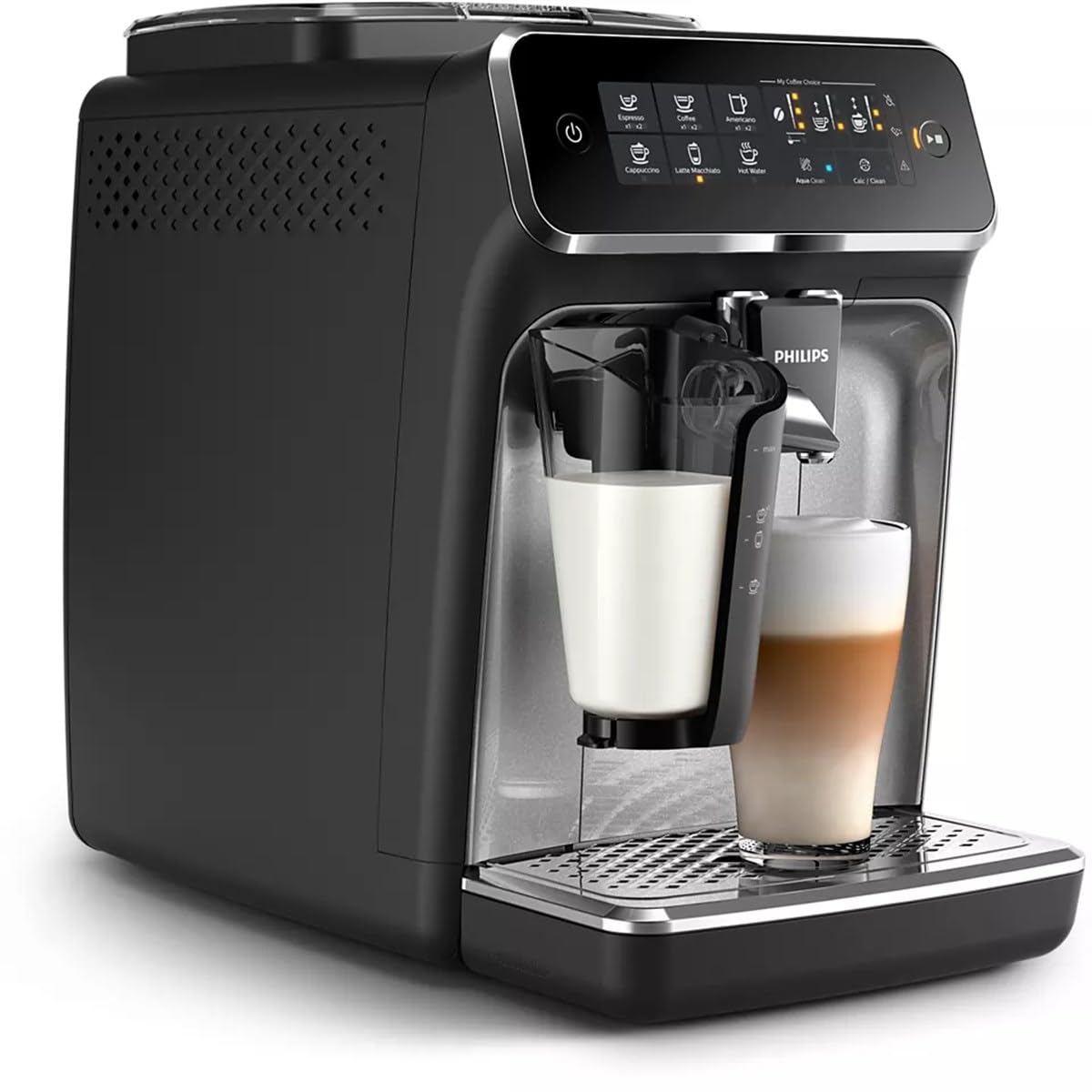 Philips Series 3200 Kaffeevollautomat – LatteGo Milchsystem, 5 Kaffeespezialitäten, Intuitives Touchdisplay, Silber (EP3246/70)