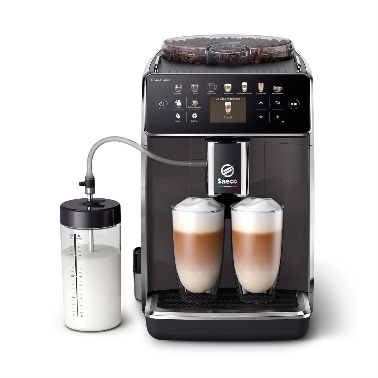Saeco GranAroma Kaffeevollautomat – 14 Kaffeespezialitäten, Intuitives Farbdisplay, 4 Benutzerprofile, Keramikmahlwerk, 1500 Watt (SM6580/10)