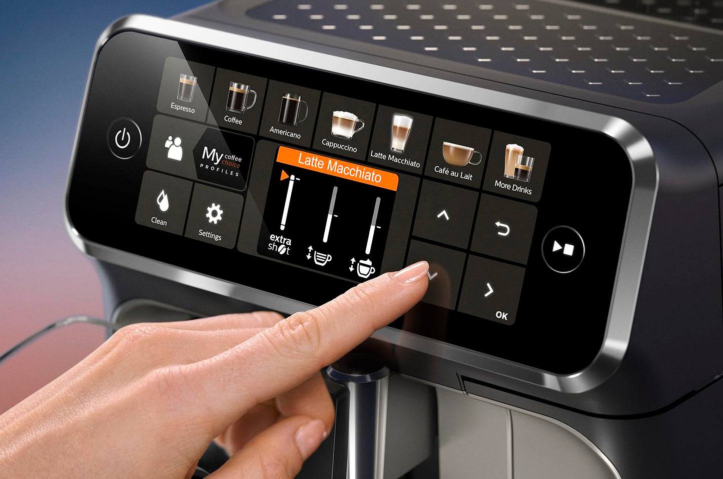 Philips Series 5400 EP5441/50 Kaffeevollautomat, 12 Getränke, LatteGo, TFT-Display, personalisierbar, Schwarz/Edelstahl