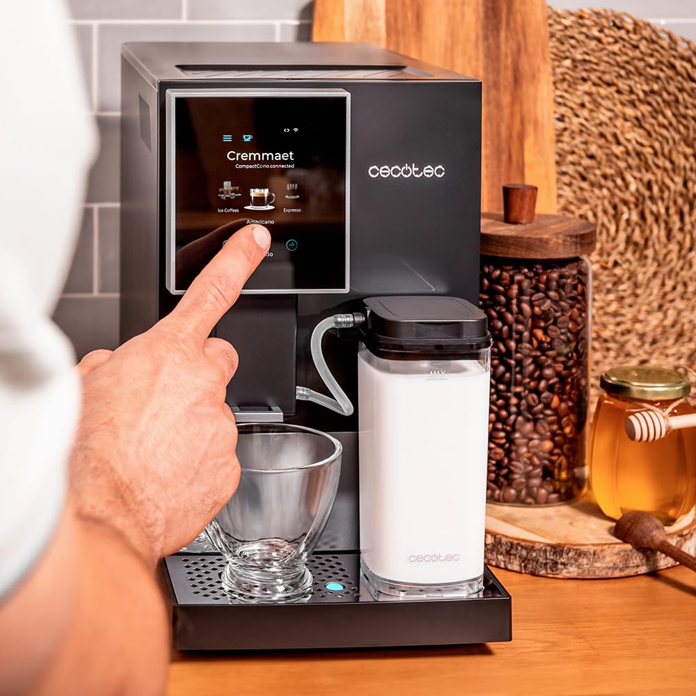 Cecotec Cremmaet Compactccino Kaffeevollautomat, 19 Bar, Thermoblock, Bohnenmahlwerk 150 g, 1,1 L Wassertank, 400 ml Milchbehälter, Black Rose