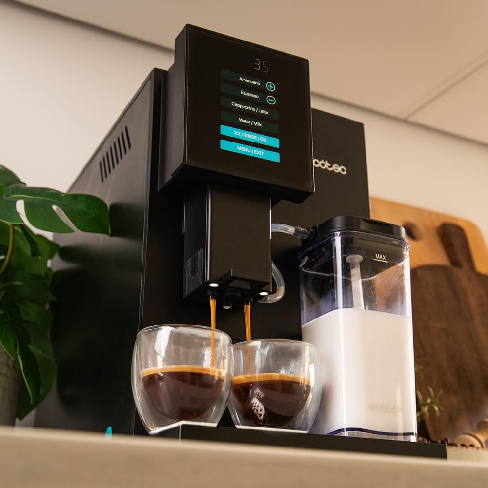 Cecotec Cremmaet Compactccino Kaffeevollautomat, 19 Bar, Thermoblock, Bohnenmahlwerk 150 g, 1,1 L Wassertank, 400 ml Milchbehälter, Black Rose