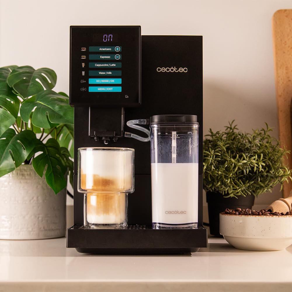 Cecotec Cremmaet Compactccino Kaffeevollautomat, 19 Bar, Thermoblock, Bohnenmahlwerk 150 g, 1,1 L Wassertank, 400 ml Milchbehälter, Black Rose