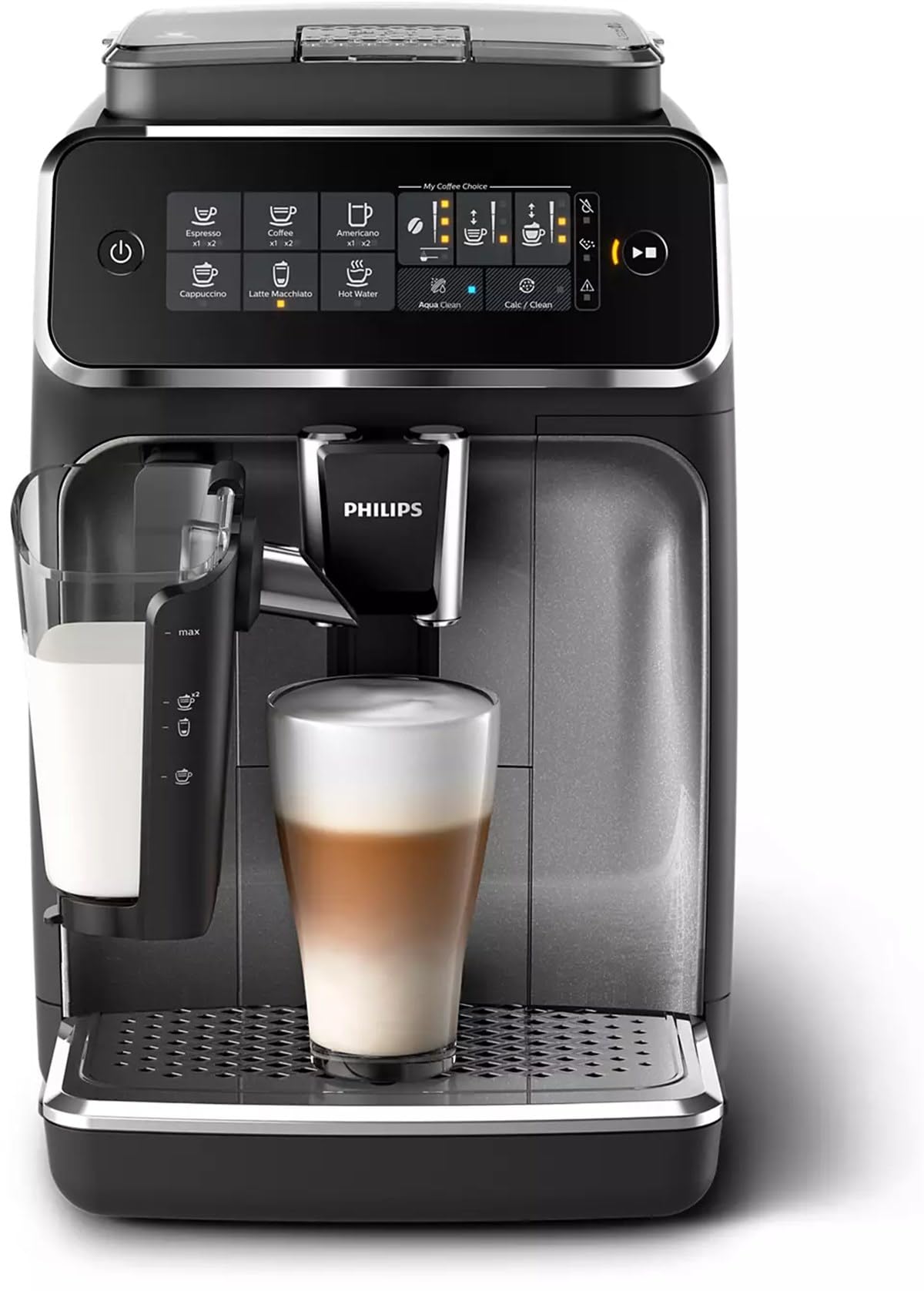 Philips Series 3200 Kaffeevollautomat – LatteGo Milchsystem, 5 Kaffeespezialitäten, Intuitives Touchdisplay, Silber (EP3246/70)