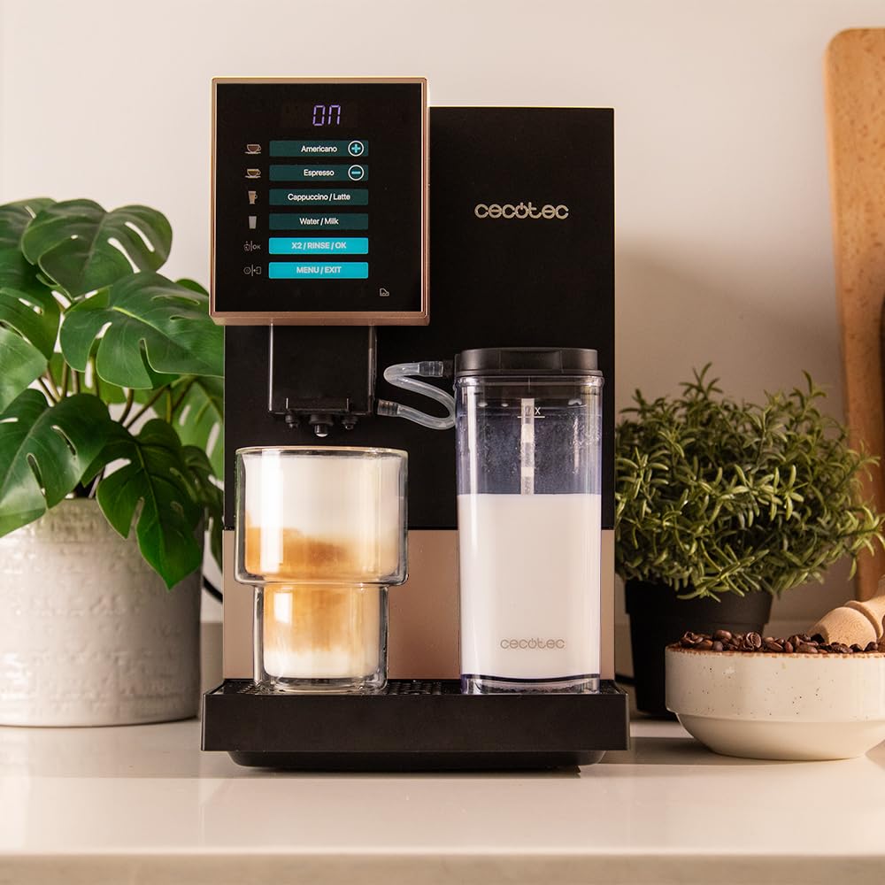 Cecotec Cremmaet Compactccino Kaffeevollautomat, 19 Bar, Thermoblock, Bohnenmahlwerk 150 g, 1,1 L Wassertank, 400 ml Milchbehälter, Black Rose