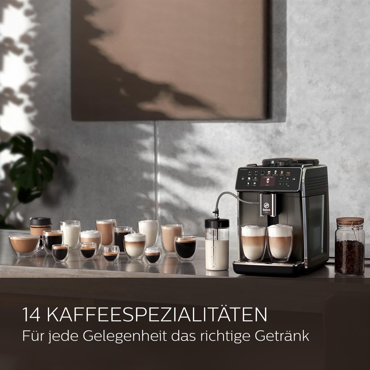 Saeco GranAroma Kaffeevollautomat – 14 Kaffeespezialitäten, Intuitives Farbdisplay, 4 Benutzerprofile, Keramikmahlwerk, 1500 Watt (SM6580/10)