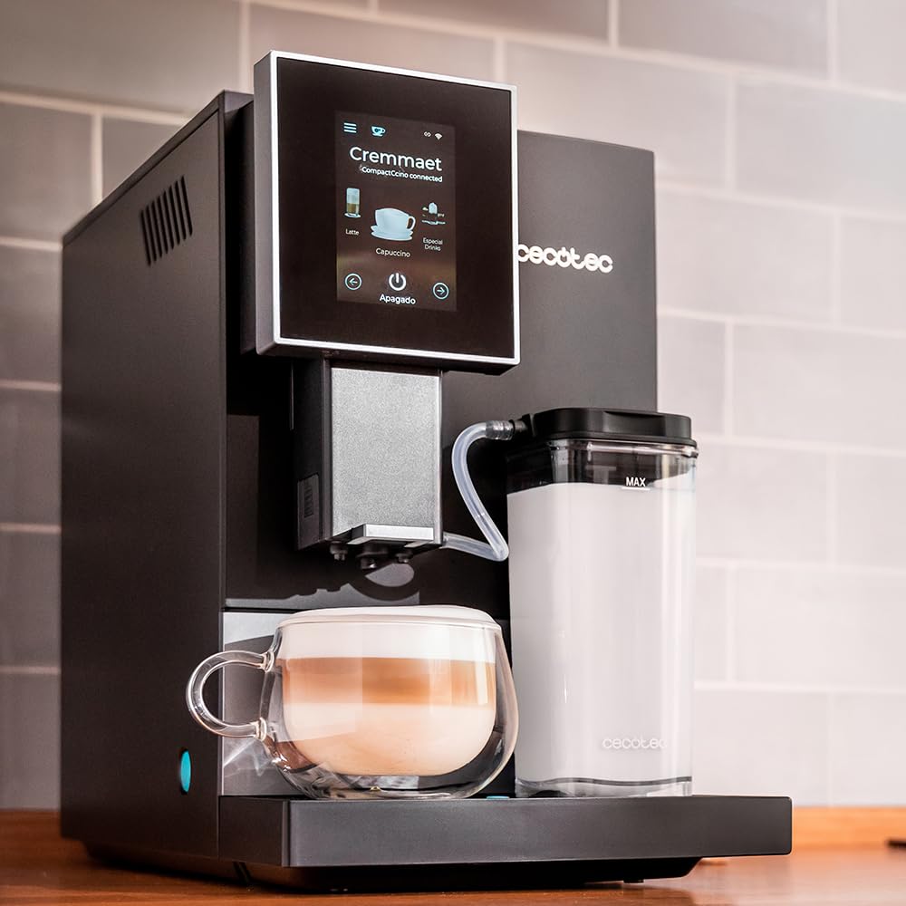 Cecotec Cremmaet Compactccino Kaffeevollautomat, 19 Bar, Thermoblock, Bohnenmahlwerk 150 g, 1,1 L Wassertank, 400 ml Milchbehälter, Black Rose