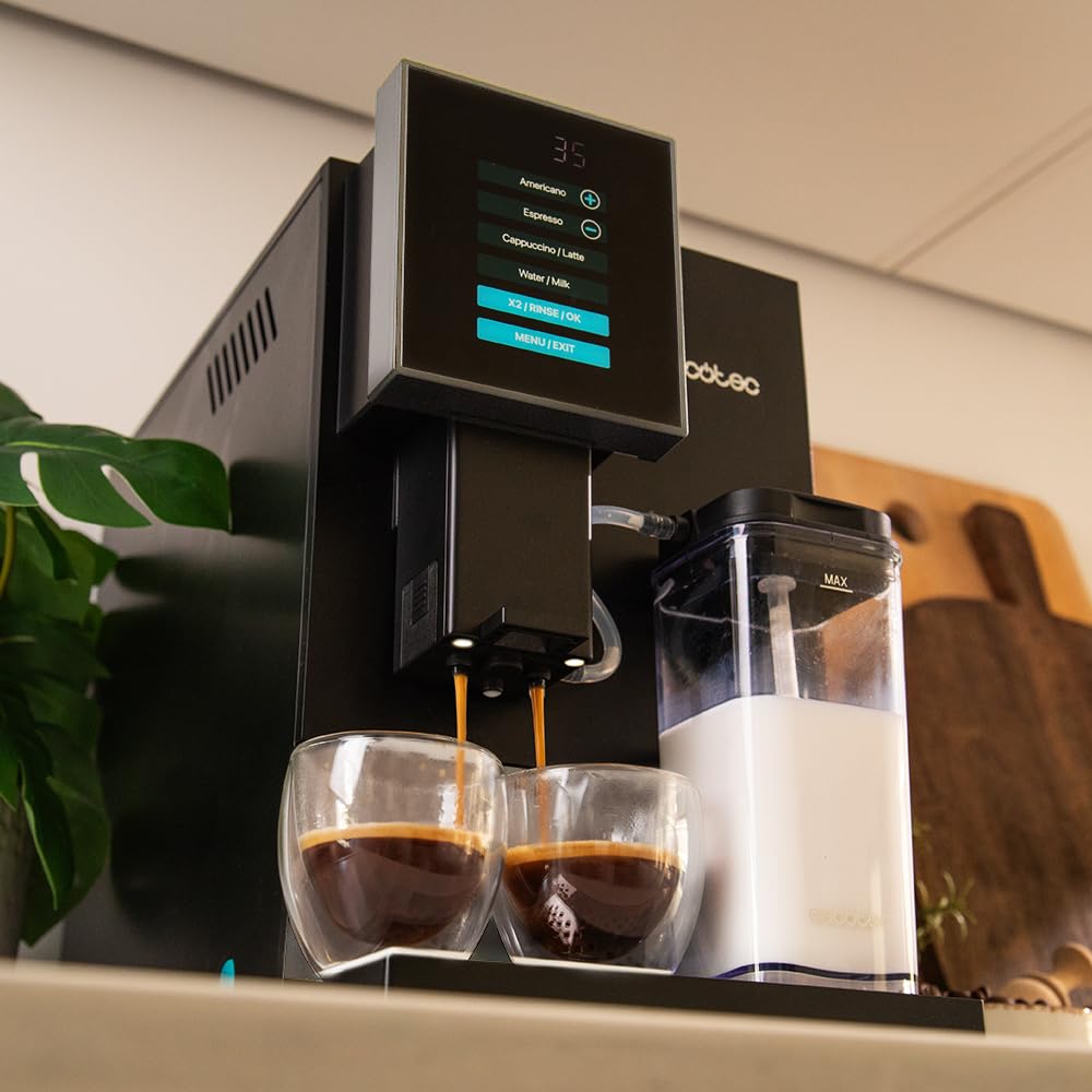 Cecotec Cremmaet Compactccino Kaffeevollautomat, 19 Bar, Thermoblock, Bohnenmahlwerk 150 g, 1,1 L Wassertank, 400 ml Milchbehälter, Black Rose