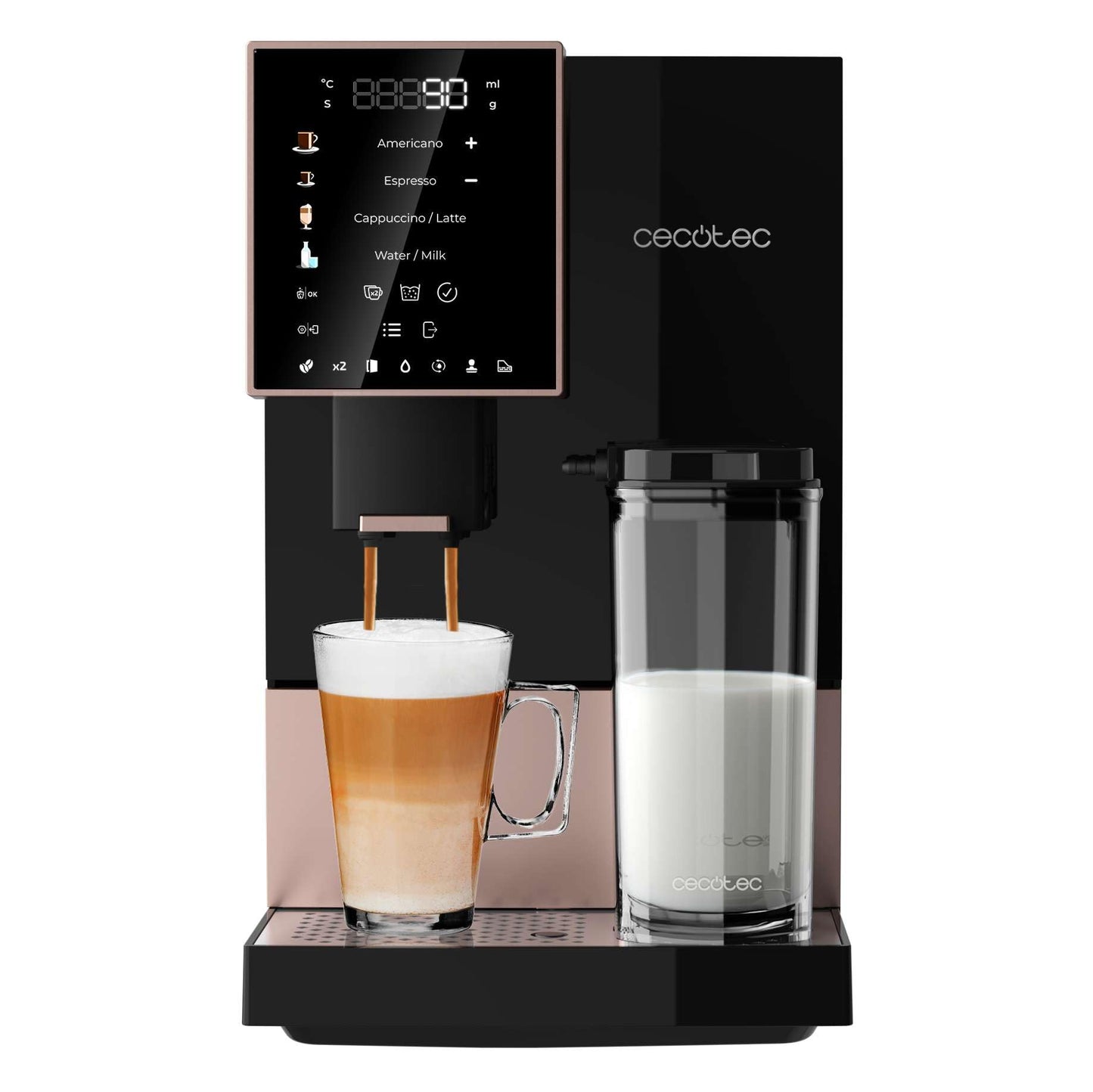 Cecotec Cremmaet Compactccino Kaffeevollautomat, 19 Bar, Thermoblock, Bohnenmahlwerk 150 g, 1,1 L Wassertank, 400 ml Milchbehälter, Black Rose