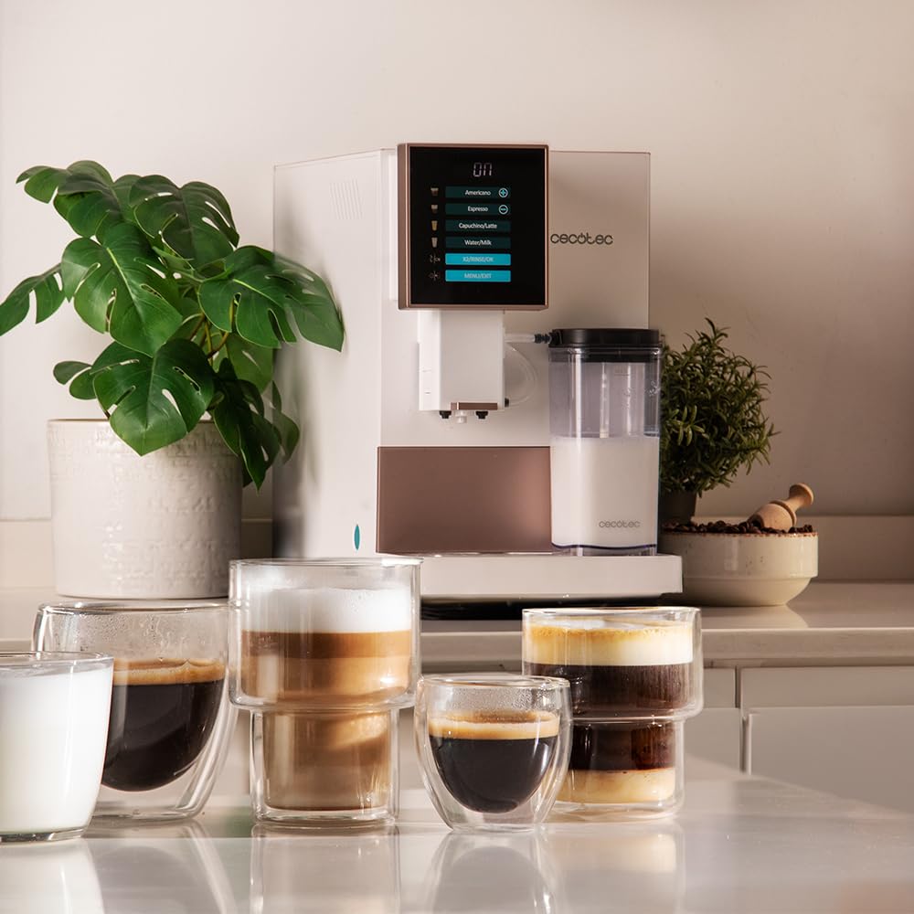 Cecotec Cremmaet Compactccino Kaffeevollautomat, 19 Bar, Thermoblock, Bohnenmahlwerk 150 g, 1,1 L Wassertank, 400 ml Milchbehälter, Black Rose