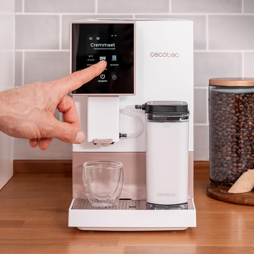 Cecotec Cremmaet Compactccino Kaffeevollautomat, 19 Bar, Thermoblock, Bohnenmahlwerk 150 g, 1,1 L Wassertank, 400 ml Milchbehälter, Black Rose