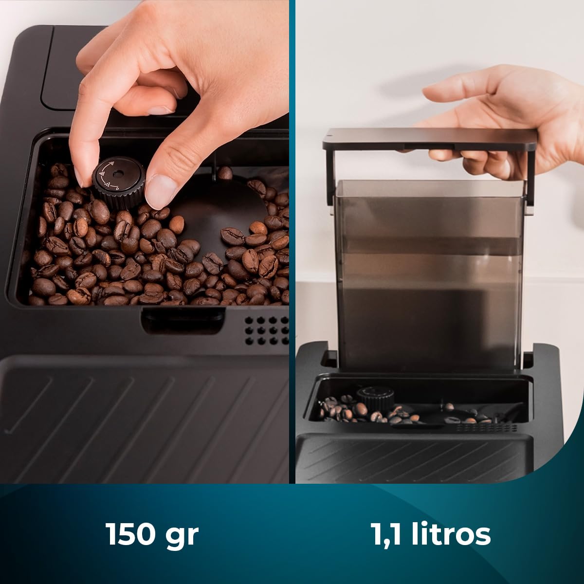 Cecotec Cremmaet Compact Kaffeevollautomat, 1350 W, 19 Bar, Thermoblock, 150 g Bohnenbehälter, 1,1 L Wassertank, automatische Reinigung