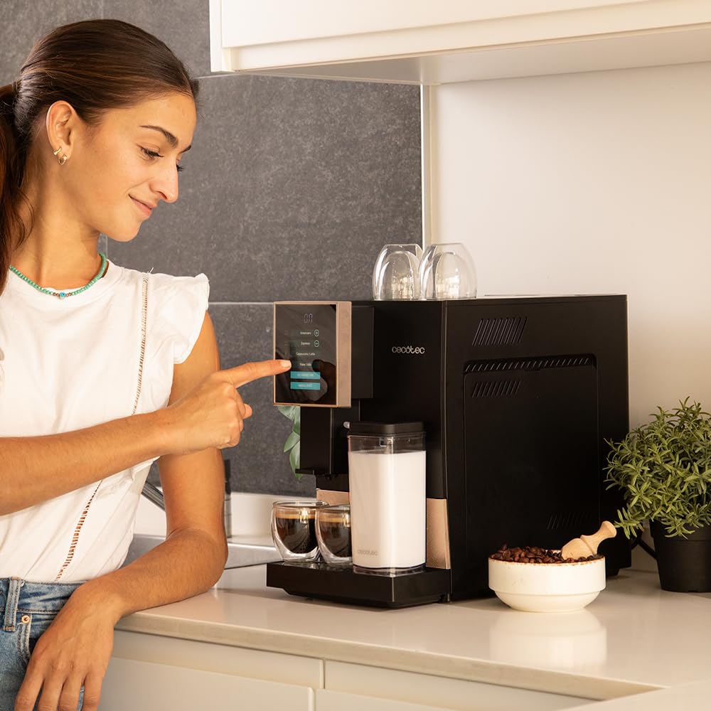 Cecotec Cremmaet Compactccino Kaffeevollautomat, 19 Bar, Thermoblock, Bohnenmahlwerk 150 g, 1,1 L Wassertank, 400 ml Milchbehälter, Black Rose
