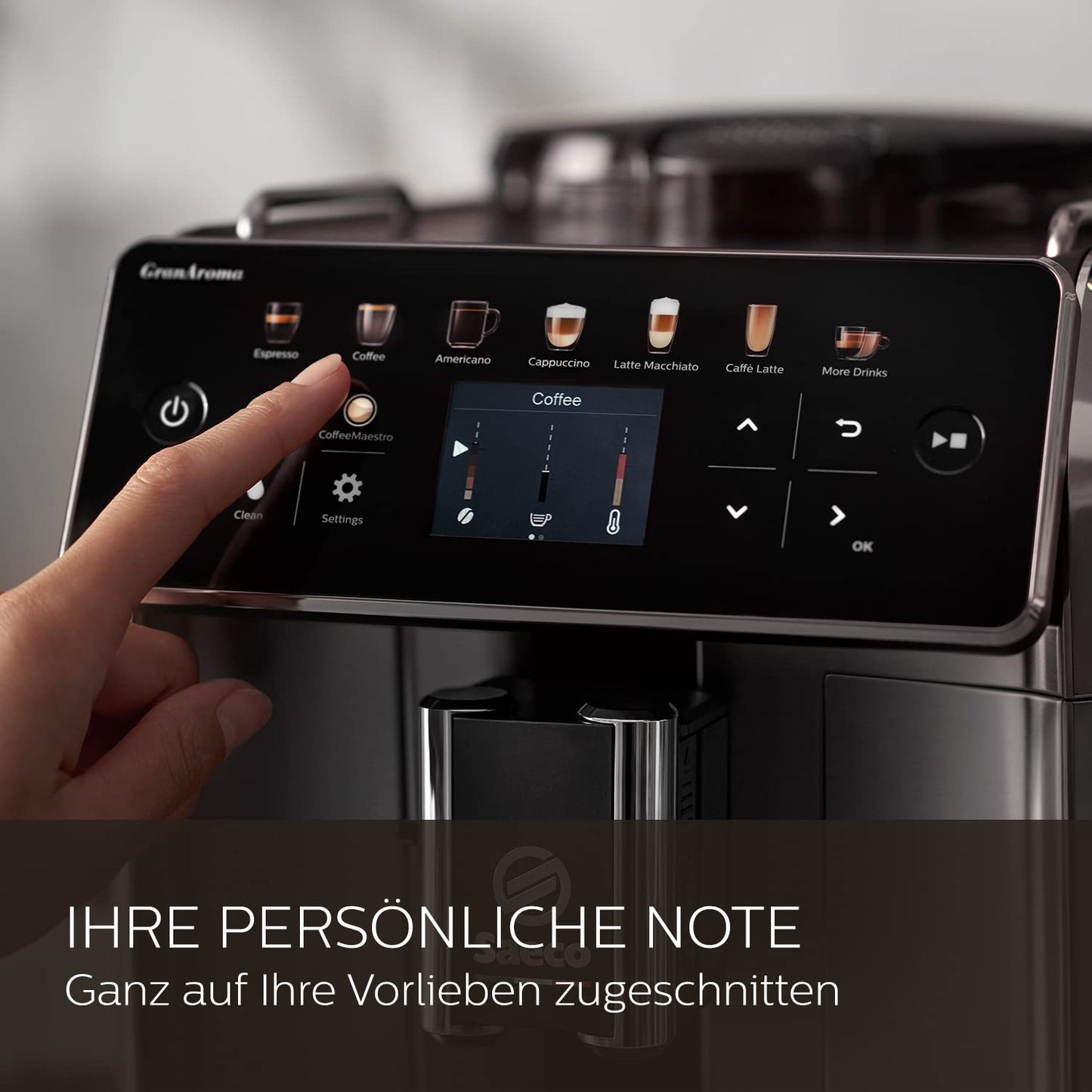 Saeco GranAroma Kaffeevollautomat – 14 Kaffeespezialitäten, Intuitives Farbdisplay, 4 Benutzerprofile, Keramikmahlwerk, 1500 Watt (SM6580/10)