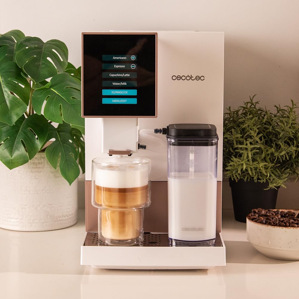 Cecotec Cremmaet Compactccino Kaffeevollautomat, 19 Bar, Thermoblock, Bohnenmahlwerk 150 g, 1,1 L Wassertank, 400 ml Milchbehälter, Black Rose