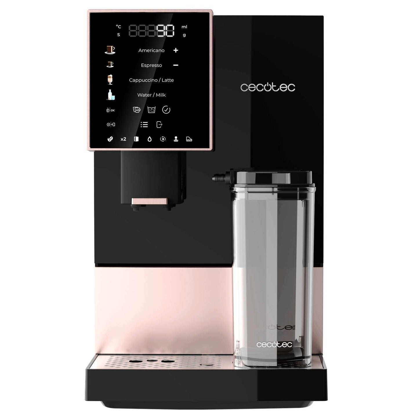 Cecotec Cremmaet Compactccino Kaffeevollautomat, 19 Bar, Thermoblock, Bohnenmahlwerk 150 g, 1,1 L Wassertank, 400 ml Milchbehälter, Black Rose