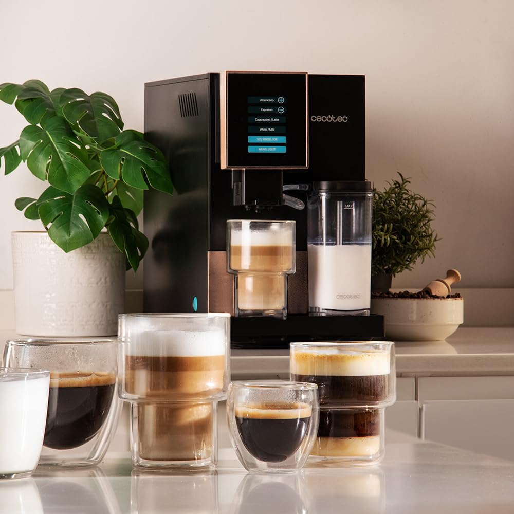Cecotec Cremmaet Compactccino Kaffeevollautomat, 19 Bar, Thermoblock, Bohnenmahlwerk 150 g, 1,1 L Wassertank, 400 ml Milchbehälter, Black Rose