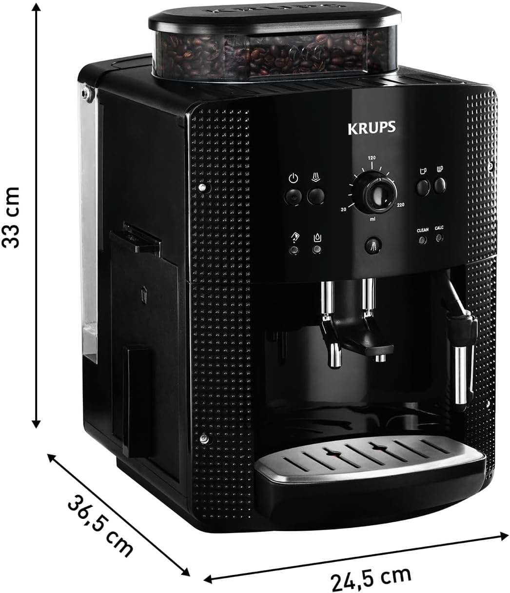 Krups Arabica Picto Kaffeevollautomat, Milchschaumdüse, 2-Tassen-Funktion, Drehregler, Einfache Reinigung, Kaffeemaschine, Schwarz, EA810870