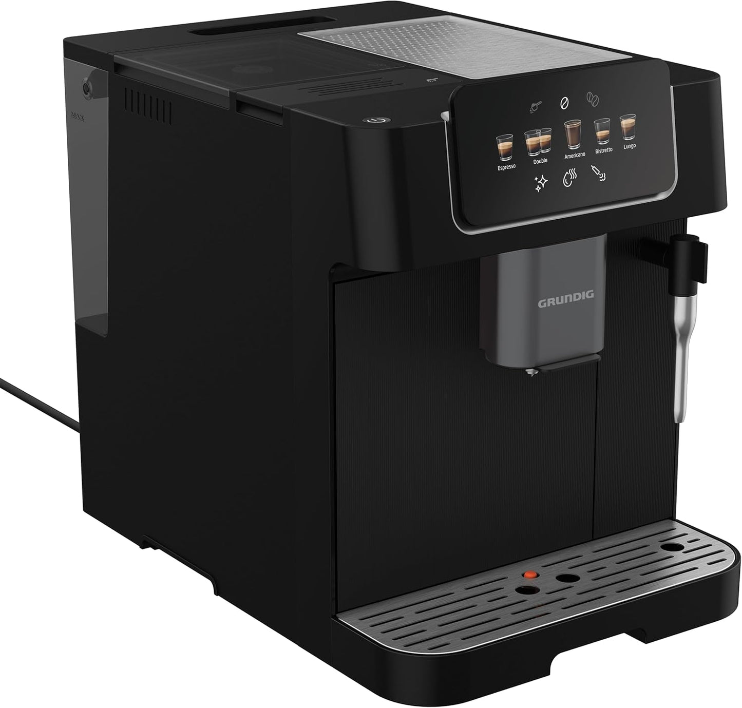 Grundig KVA 6230 Kaffeevollautomat – 19 Bar, 13 Mahlgrade, Edelstahlmahlwerk, 250 g Bohnenbehälter, 2 L Wassertank, Touch-Display, Schwarz