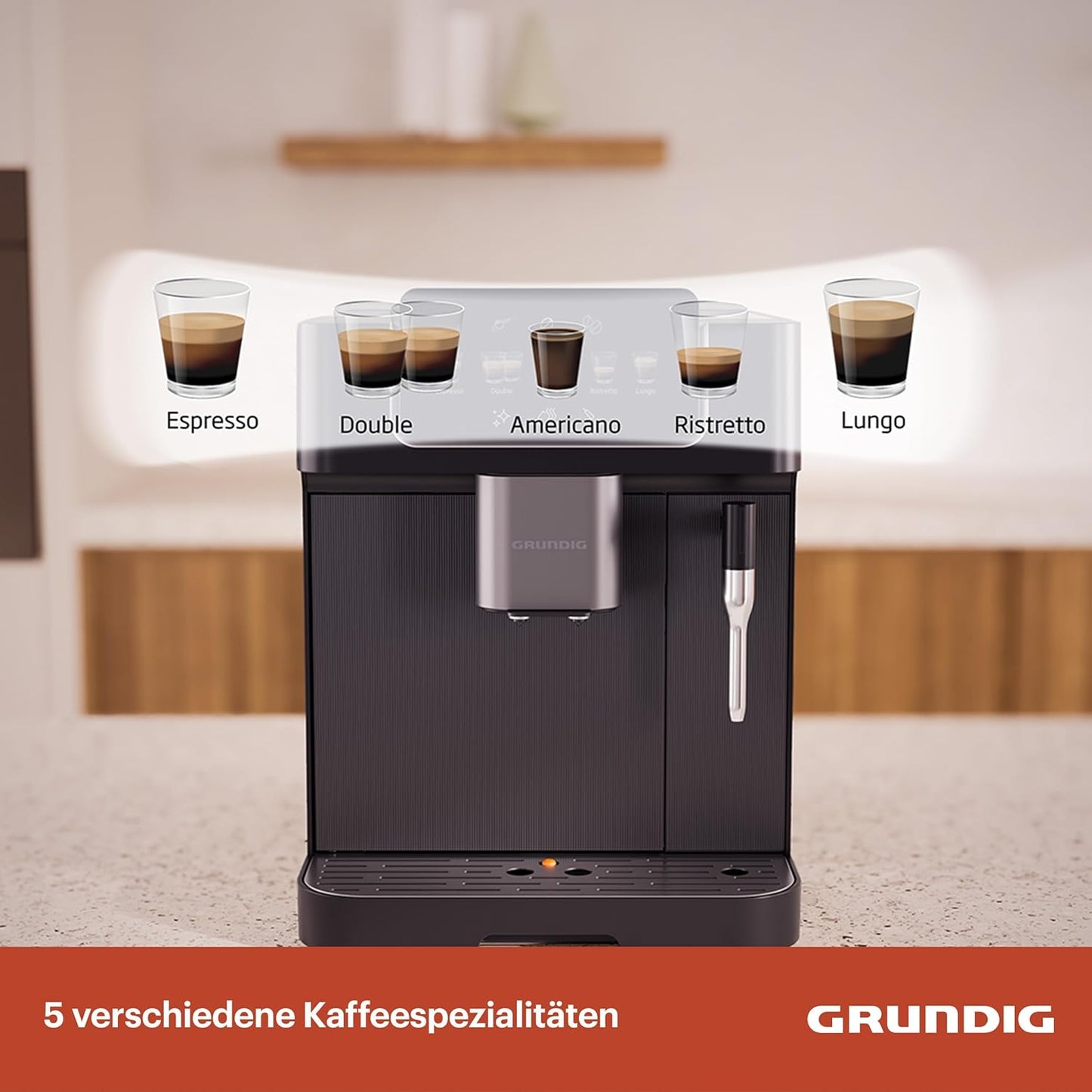 Grundig KVA 6230 Kaffeevollautomat – 19 Bar, 13 Mahlgrade, Edelstahlmahlwerk, 250 g Bohnenbehälter, 2 L Wassertank, Touch-Display, Schwarz