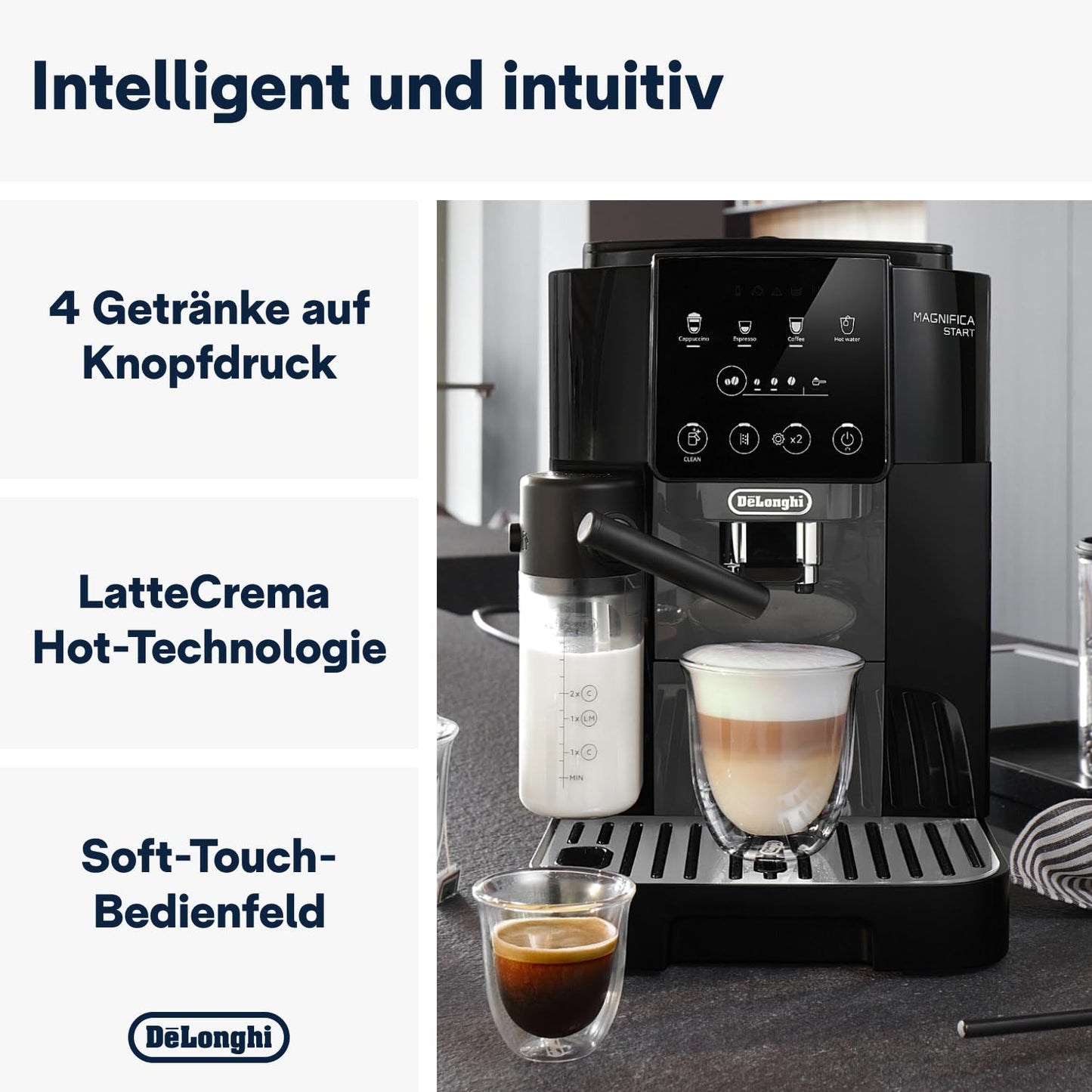 De'Longhi Magnifica S ECAM 22.110.B Kaffeevollautomat, Milchaufschäumer, Direktwahltasten, 2-Tassen-Funktion, 1,8 L Wassertank, Schwarz/Silber
