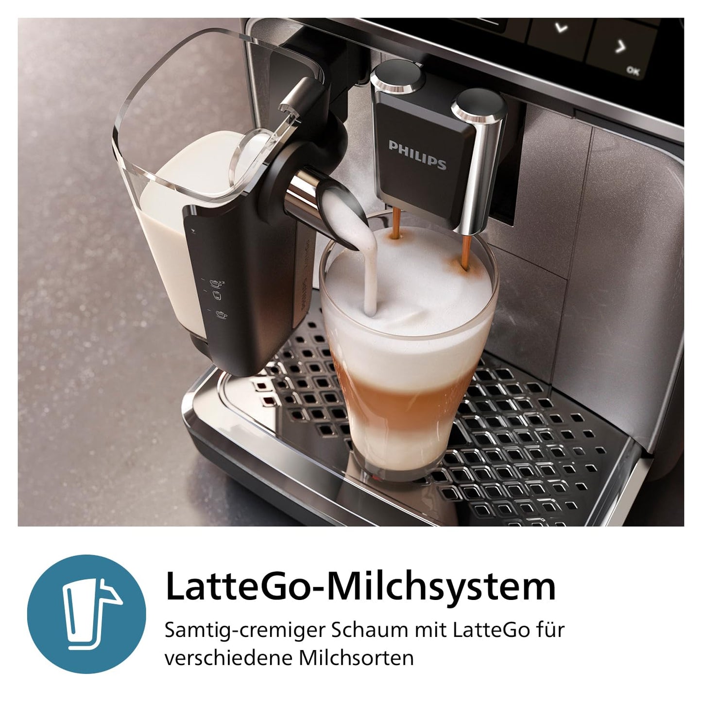 Philips Series 3300 EP3347/90 Kaffeevollautomat, 6 Getränke, LatteGo, Touchscreen, Keramikmahlwerk, Schwarzchrom