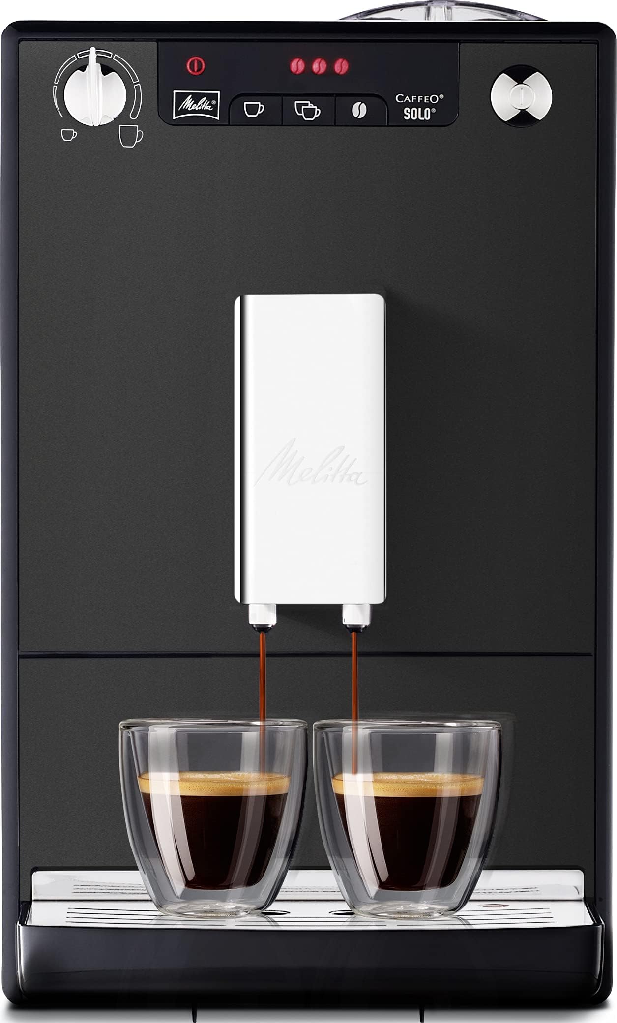 Melitta Solo Kaffeevollautomat, kompakt, höhenverstellbarer Auslauf, abnehmbarer Wassertank, Pure Black