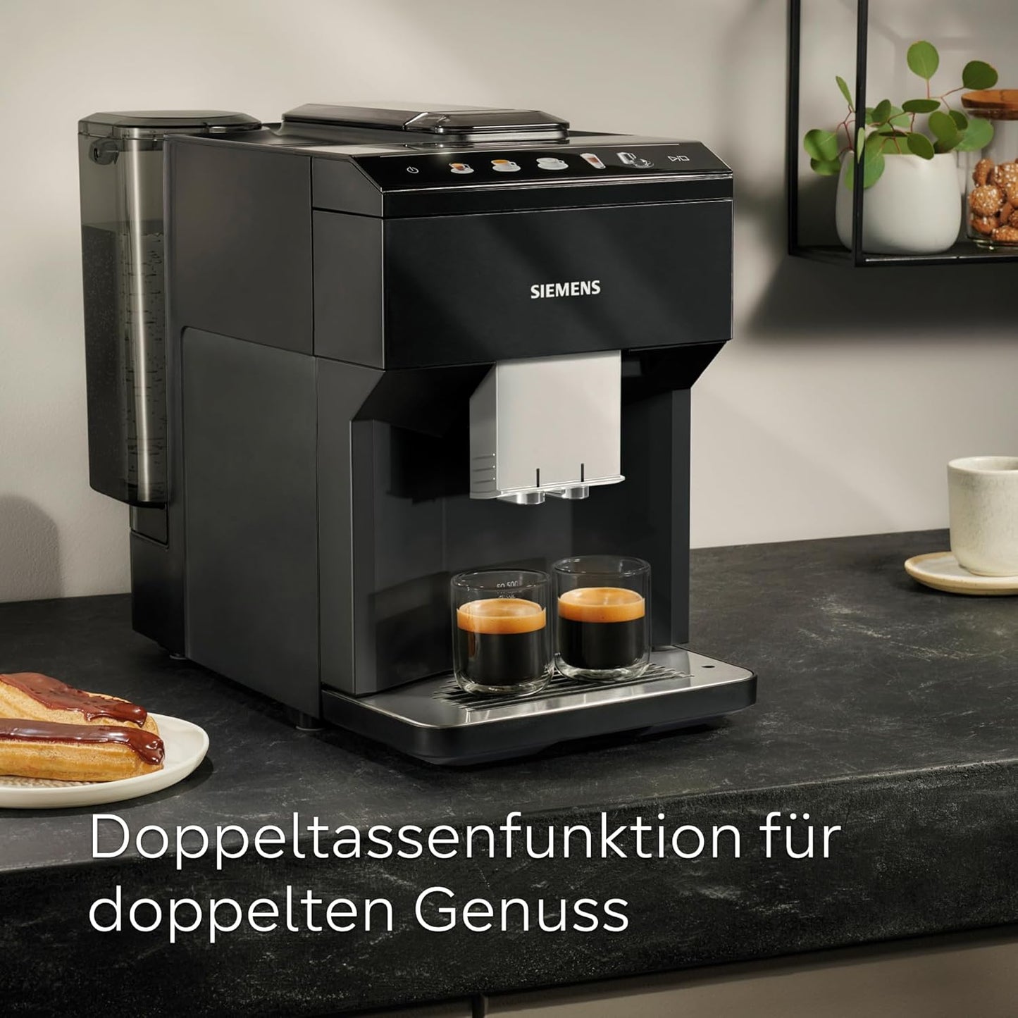 Siemens EQ500 TP511E19 Kaffeevollautomat, App-Steuerung, Cold Brew, Vollfarbdisplay, Doppeltassenfunktion, Auto-Dampfreinigung, Schwarz