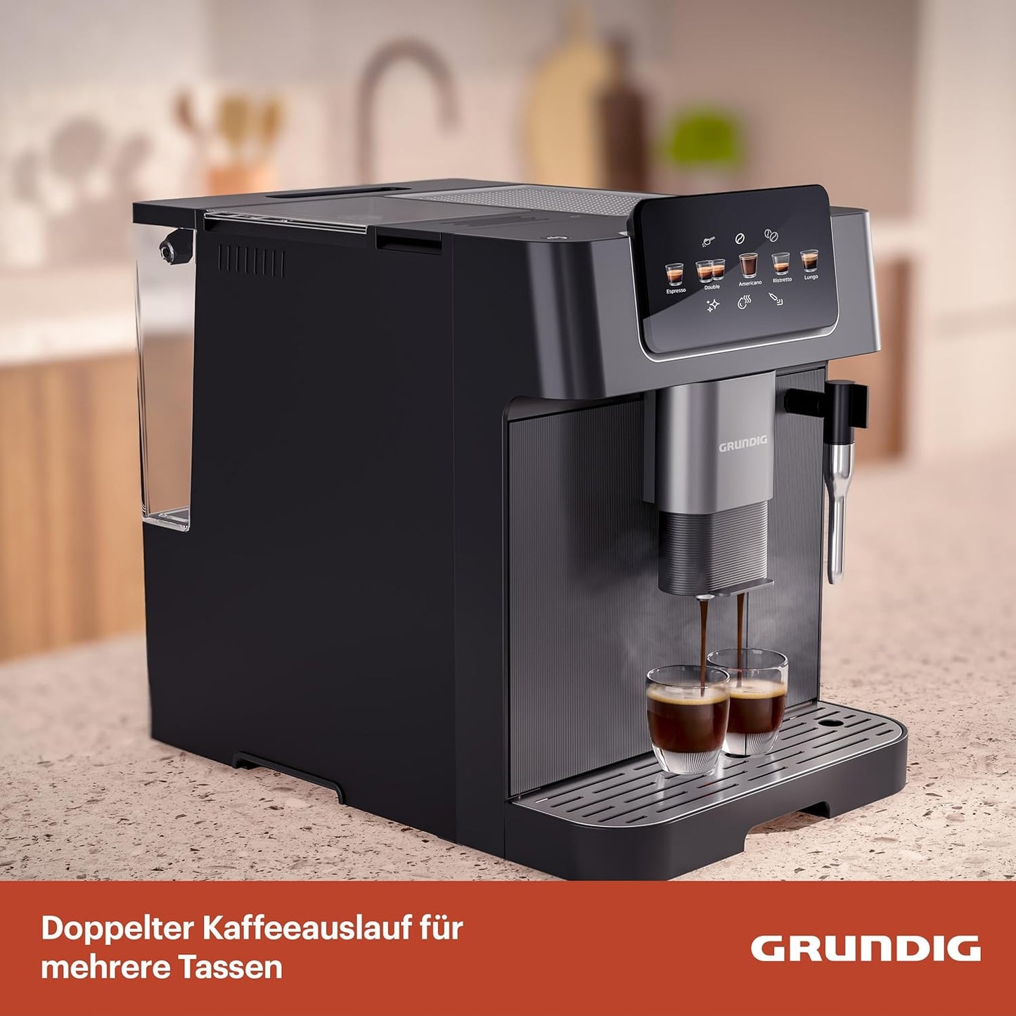 Grundig KVA 6230 Kaffeevollautomat – 19 Bar, 13 Mahlgrade, Edelstahlmahlwerk, 250 g Bohnenbehälter, 2 L Wassertank, Touch-Display, Schwarz
