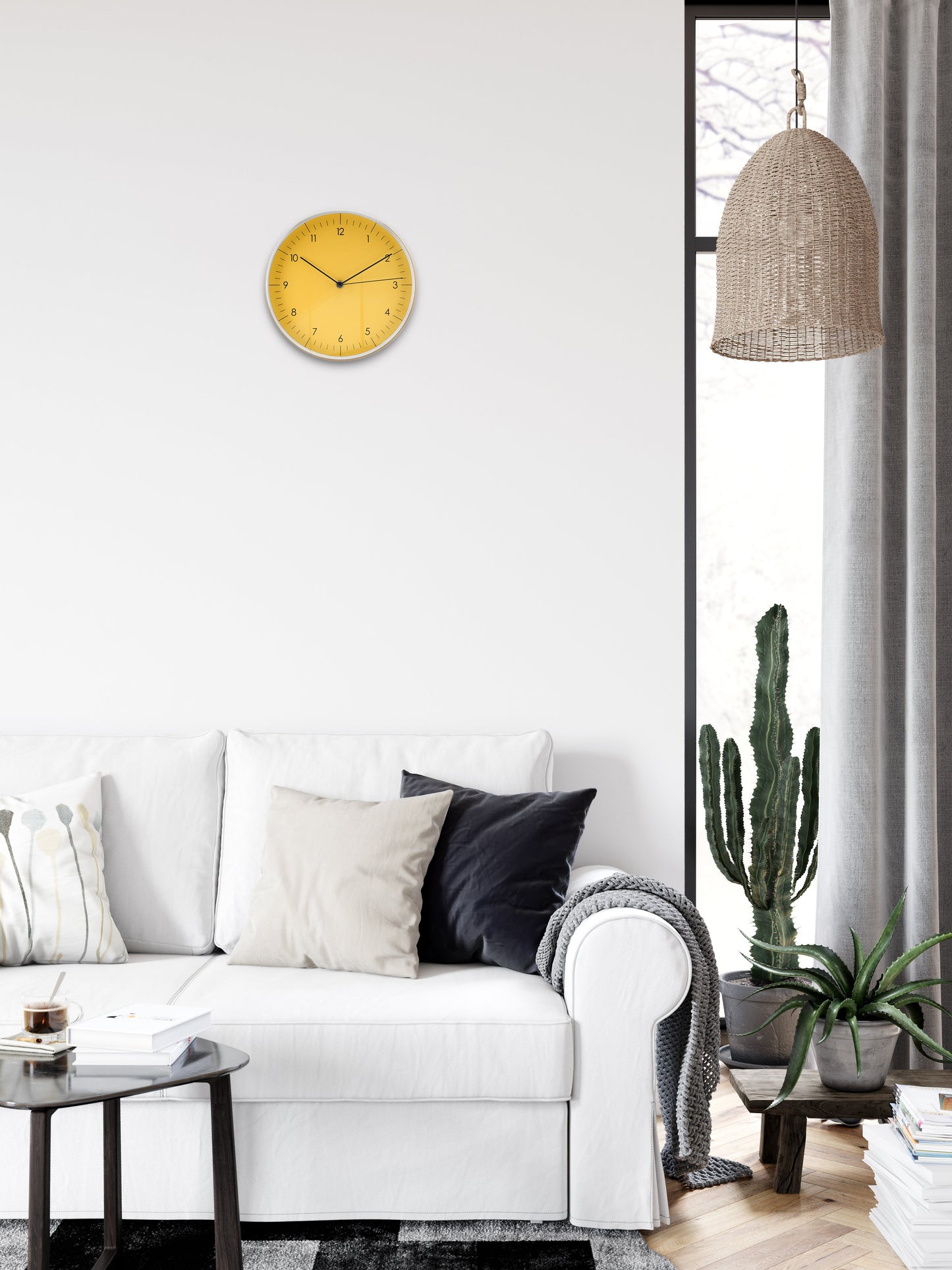Wanduhr, Gelb und Silber