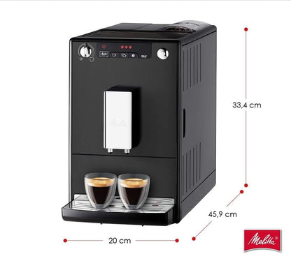 Melitta Solo Kaffeevollautomat, kompakt, höhenverstellbarer Auslauf, abnehmbarer Wassertank, Pure Black