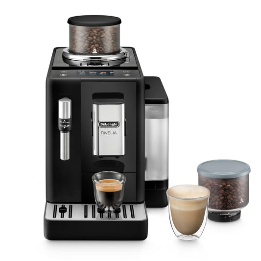 De'Longhi Rivelia EXAM440.55.W Kaffeevollautomat, LatteCrema Milchsystem, Wechselbarer Bohnenbehälter, 16 Getränke