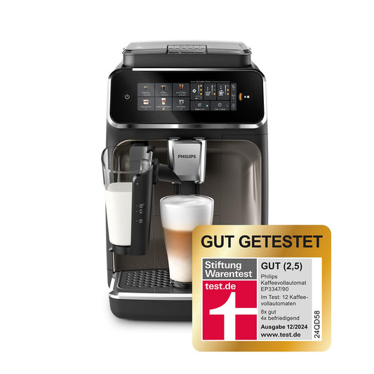 Philips Series 3300 EP3347/90 Kaffeevollautomat, 6 Getränke, LatteGo, Touchscreen, Keramikmahlwerk, Schwarzchrom