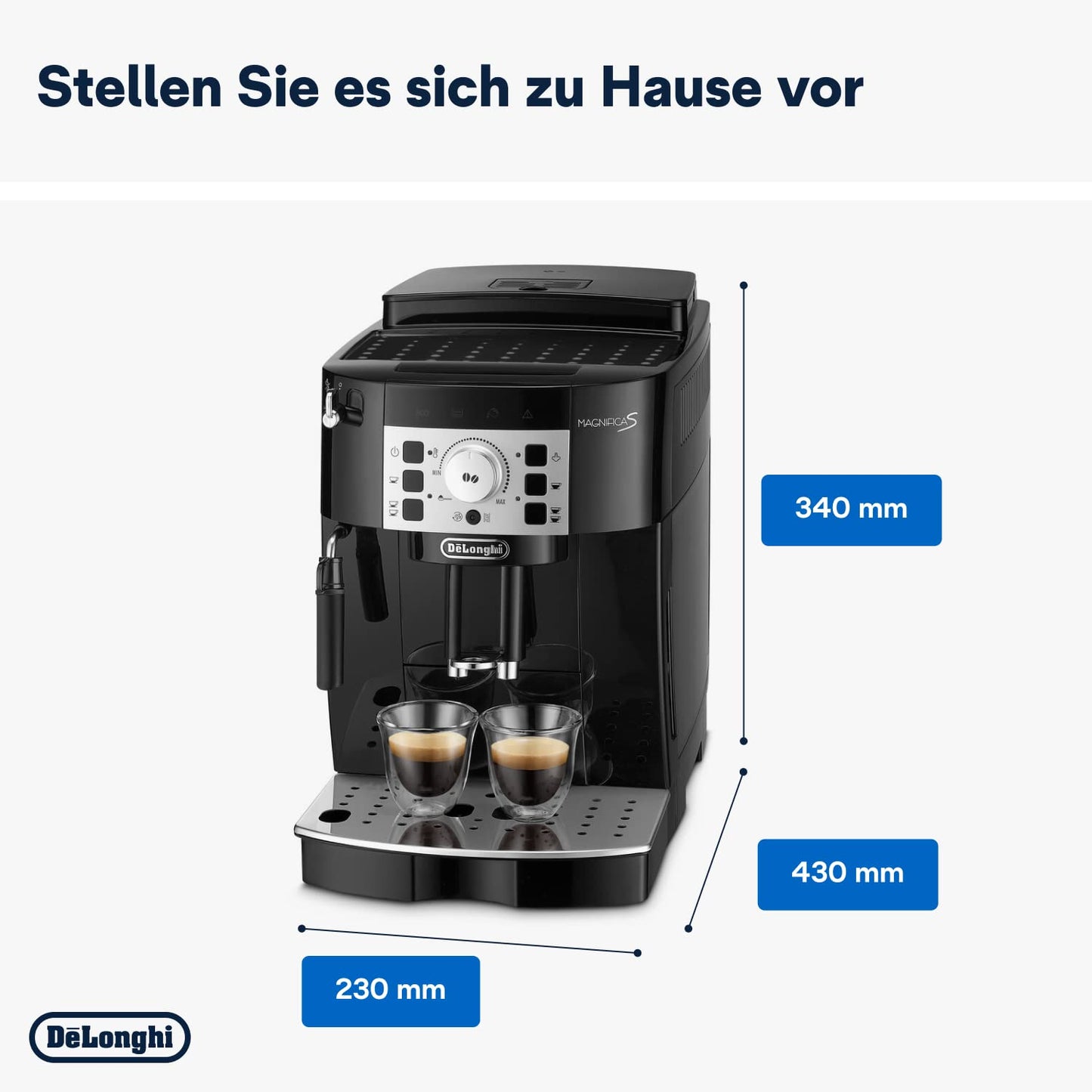 De'Longhi Magnifica S ECAM 22.110.B Kaffeevollautomat, Milchaufschäumer, Direktwahltasten, 2-Tassen-Funktion, 1,8 L Wassertank, Schwarz/Silber