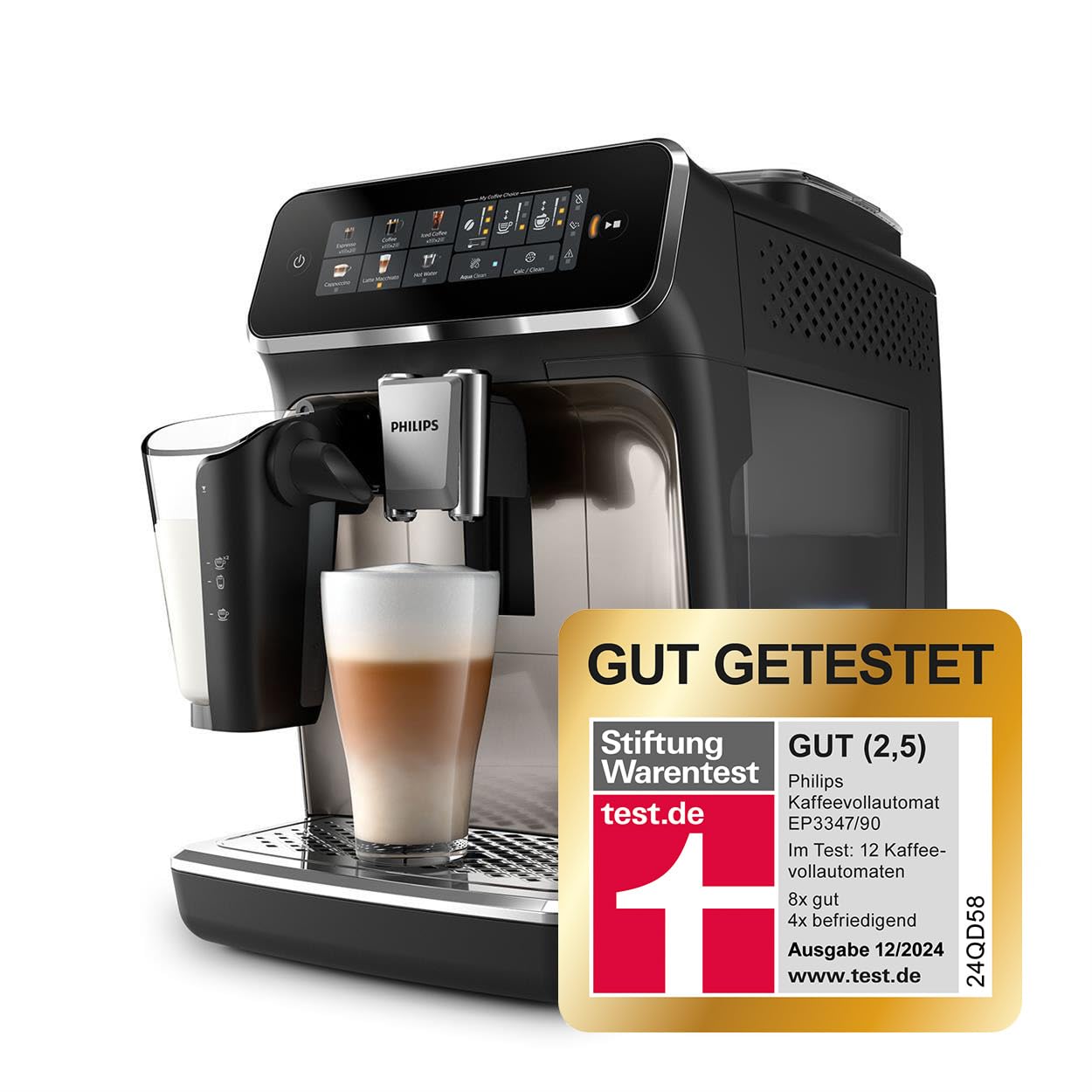 Philips Series 3300 EP3347/90 Kaffeevollautomat, 6 Getränke, LatteGo, Touchscreen, Keramikmahlwerk, Schwarzchrom