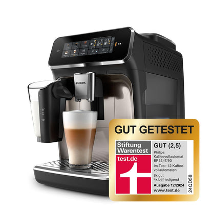 Philips Series 3300 EP3347/90 Kaffeevollautomat, 6 Getränke, LatteGo, Touchscreen, Keramikmahlwerk, Schwarzchrom