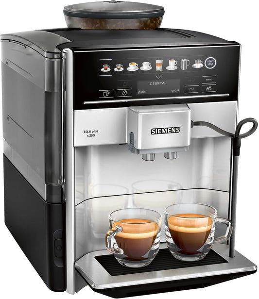 Siemens EQ.6 Plus s300 TE653501DE Kaffeevollautomat, 1500 W, Keramikmahlwerk, Touch-Sensor Bedienung, personalisierte Getränke, Silber