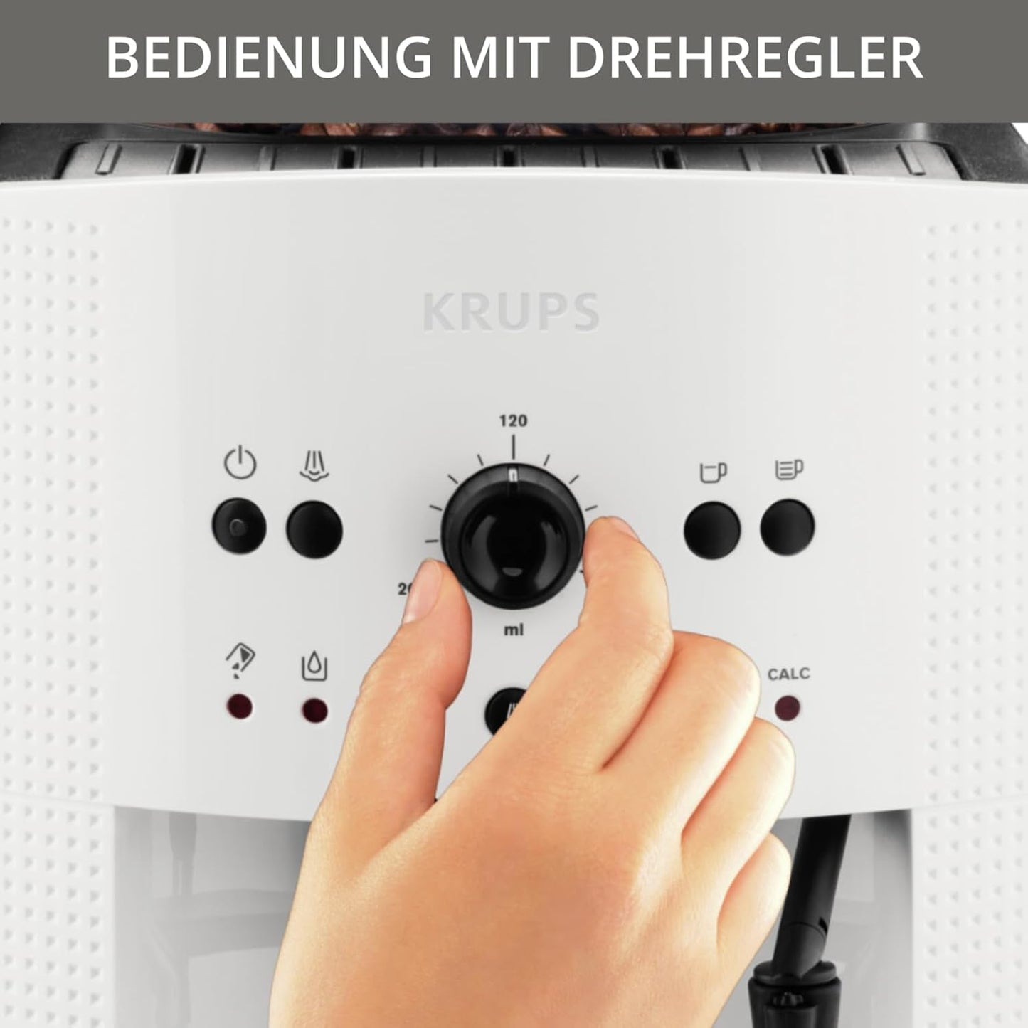 Krups Arabica Picto Kaffeevollautomat, Milchschaumdüse, 2-Tassen-Funktion, Drehregler, Einfache Reinigung, Kaffeemaschine, Schwarz, EA810870