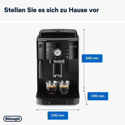 De'Longhi Magnifica S ECAM 22.110.B Kaffeevollautomat, Milchaufschäumer, Direktwahltasten, 2-Tassen-Funktion, 1,8 L Wassertank, Schwarz/Silber