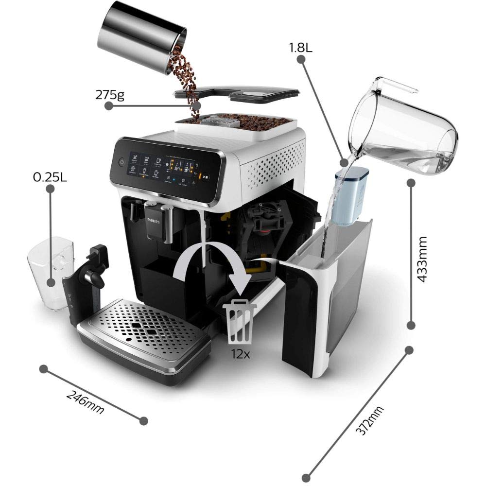 Philips Series 3200 EP3221/40 Kaffeevollautomat, Milchaufschäumer, 4 Spezialitäten, Touchdisplay, Schwarz