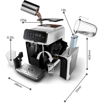 Philips Series 3200 EP3221/40 Kaffeevollautomat, Milchaufschäumer, 4 Spezialitäten, Touchdisplay, Schwarz