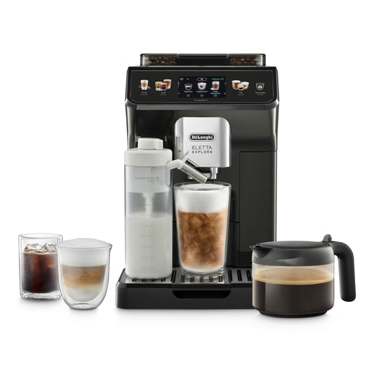 De'Longhi Eletta Explore ECAM452.67.G Kaffeevollautomat mit LatteCrema, Heiße & Kalte Getränke, 3,5" TFT Touchscreen, inkl. Kaffeekanne, Dunkelgrau