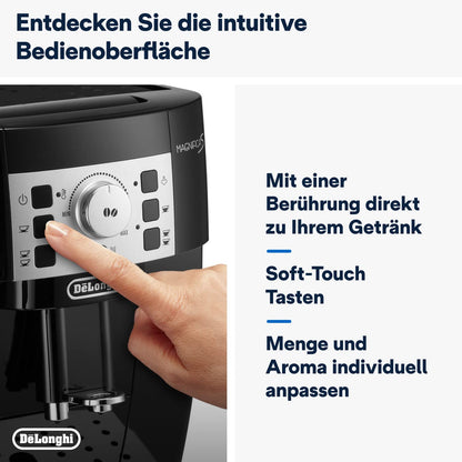 De'Longhi Magnifica S ECAM 22.110.B Kaffeevollautomat, Milchaufschäumer, Direktwahltasten, 2-Tassen-Funktion, 1,8 L Wassertank, Schwarz/Silber